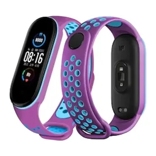 Xiaomi Mi Band 6 Uyumlu Spor Delikli Kordon - Mor-Mavi