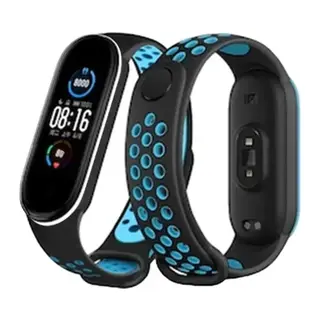 Xiaomi Mi Band 6 Uyumlu Spor Delikli Kordon - Siyah-Mavi-Beyaz