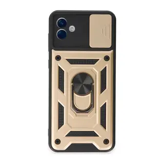 Samsung Galaxy A04E Uyumlu Kılıf Pars Lens Yüzüklü Silikon - Gold
