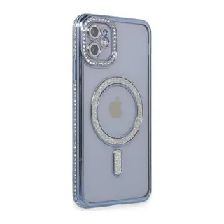 Apple iPhone 11 Kılıf Joke Simli Magneticsafe Kılıf - Mavi