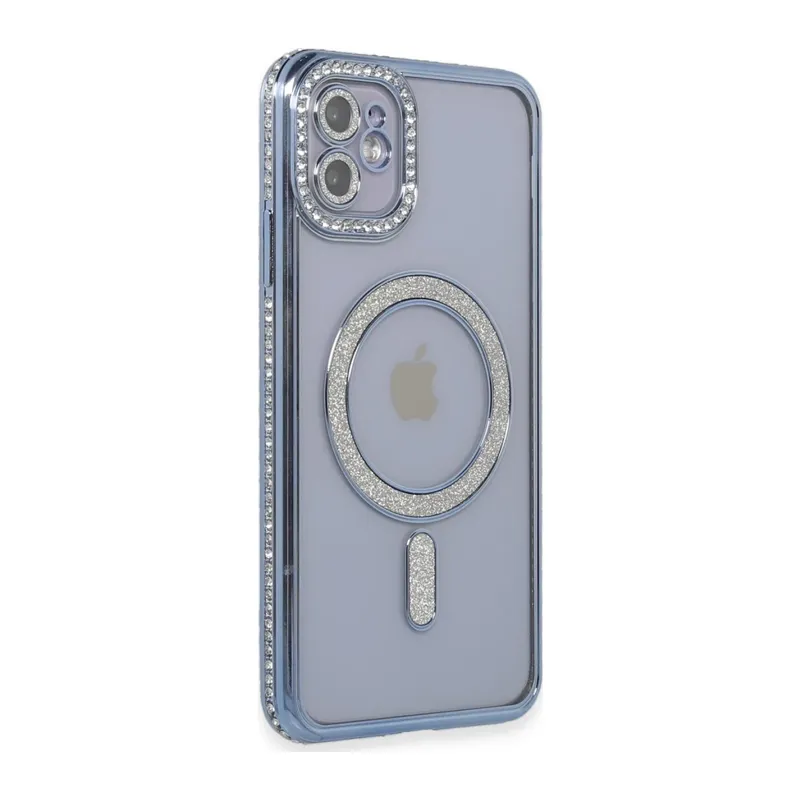 Apple iPhone 11 Kılıf Joke Simli Magneticsafe Kılıf - Mavi