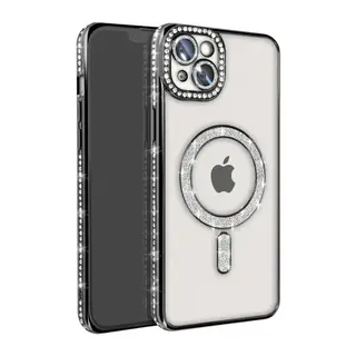 Apple iPhone 14 Uyumlu Kılıf Joke Simli Magneticsafe Kılıf - Siyah