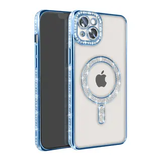 Apple iPhone 14 Kılıf Joke Simli Magneticsafe Kılıf - Mavi