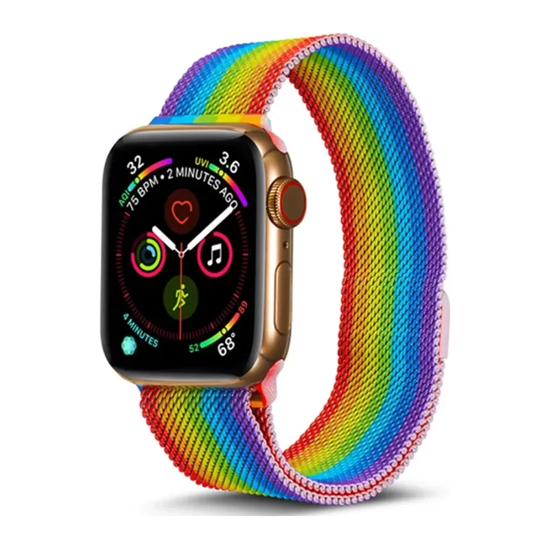 Apple Watch 38mm Uyumlu Metal Mıknatıslı Kordon - Gökkuşağı
