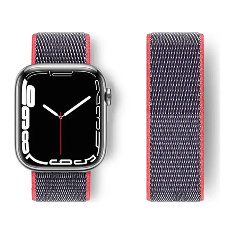 Apple Watch 42mm Uyumlu Hasırlı Cırtcırtlı Kordon - Pembe