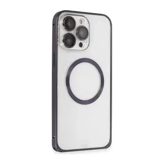 Joko Apple iPhone 14 Pro Uyumlu Kılıf Metal Bumper Magneticsafe Kapak - Derin Mor