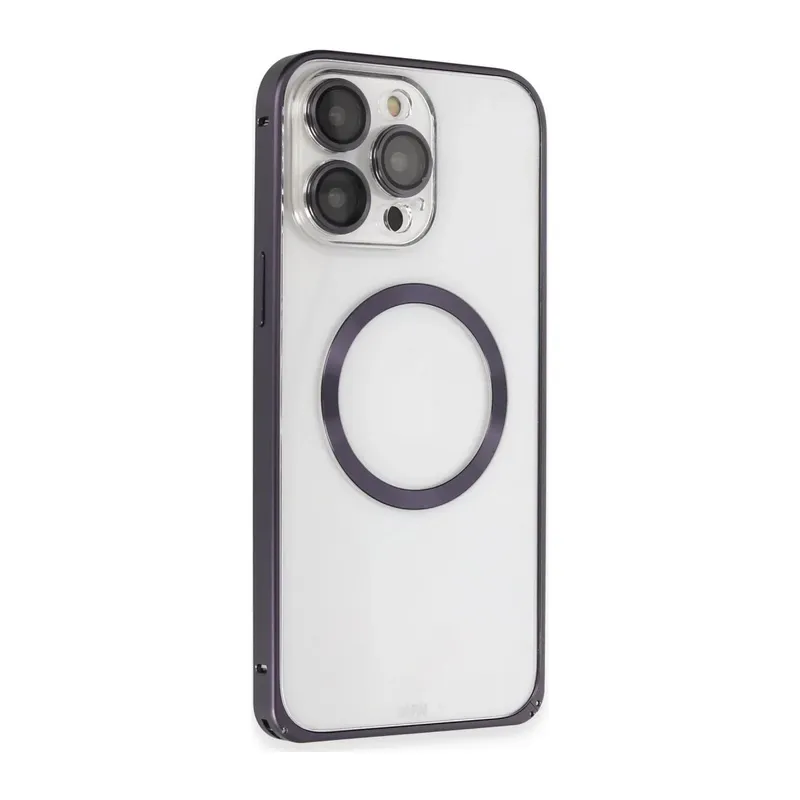Joko Apple iPhone 14 Pro Uyumlu Kılıf Metal Bumper Magneticsafe Kapak - Derin Mor