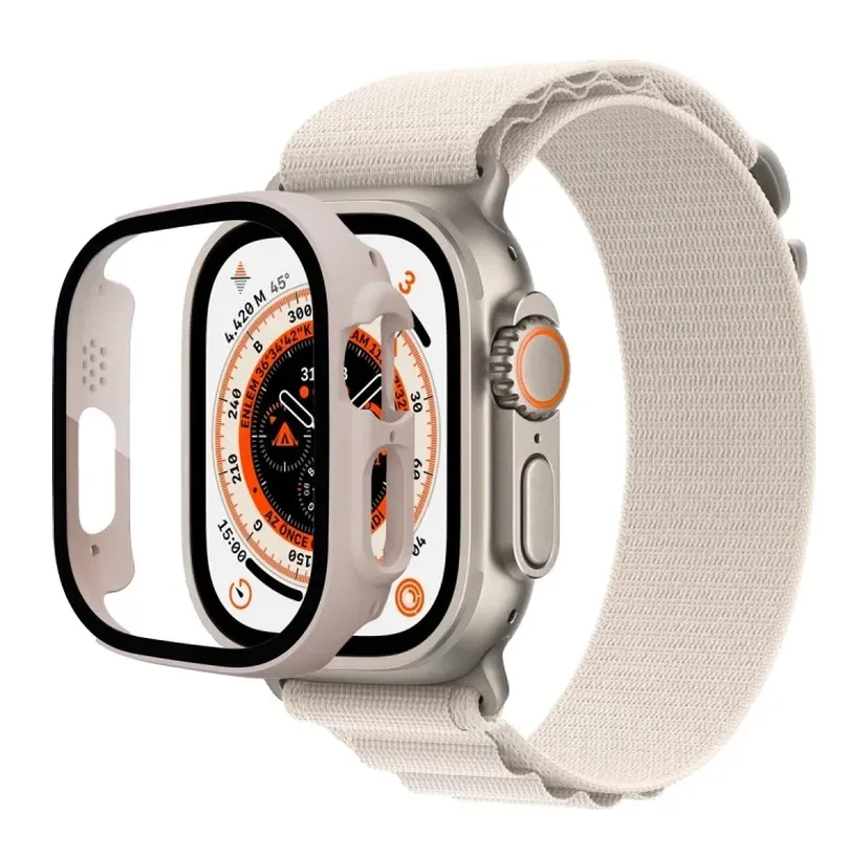 Apple Watch Ultra 49mm Desert Camlı Kasa Ekran Koruyucu - Metalik Gold