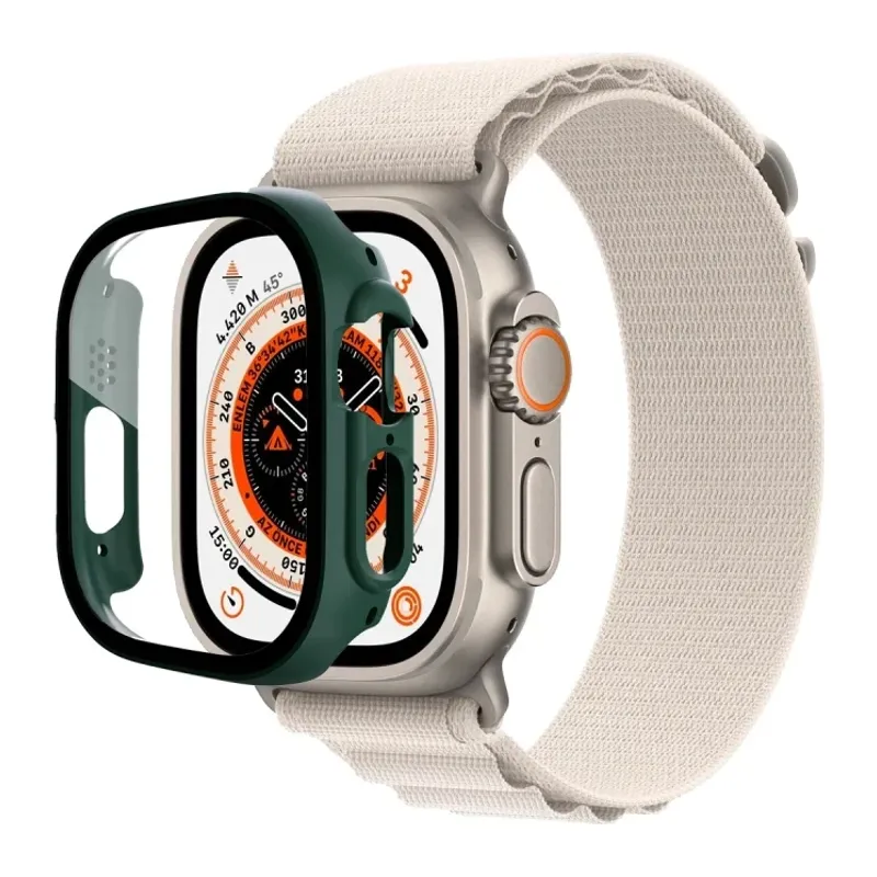 Apple Watch Ultra 49mm Desert Camlı Kasa Ekran Koruyucu - Koyu Yeşil