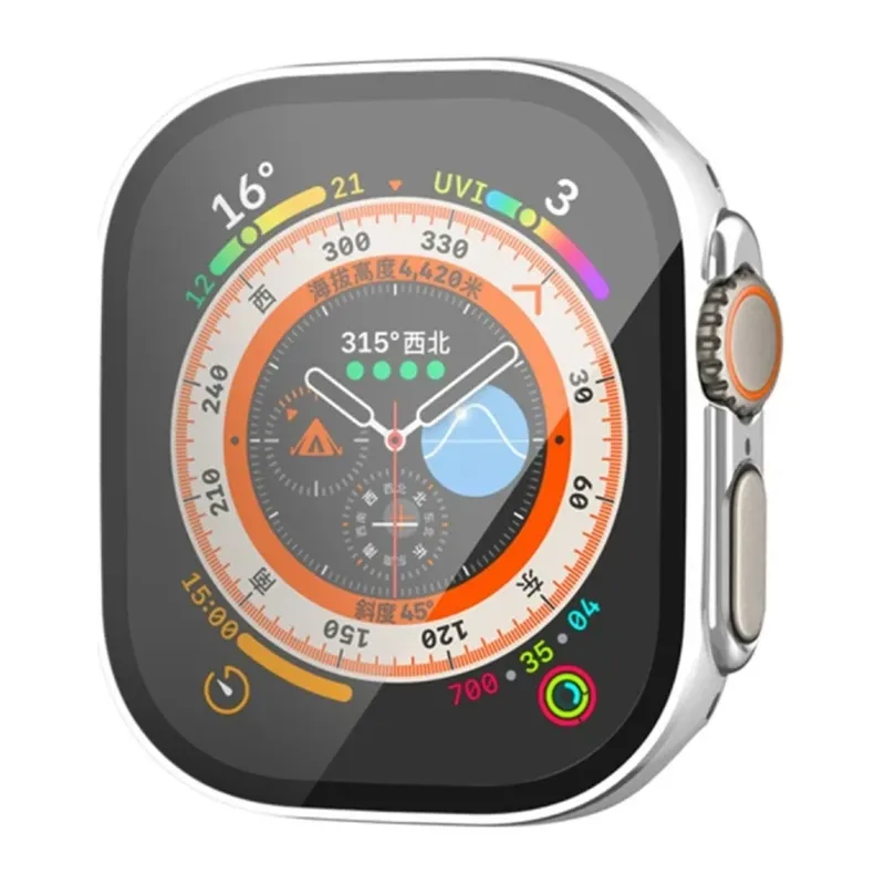 Apple Watch Ultra Uyumlu 49mm Legend Camlı Kasa Ekran Koruyucu - Gümüş