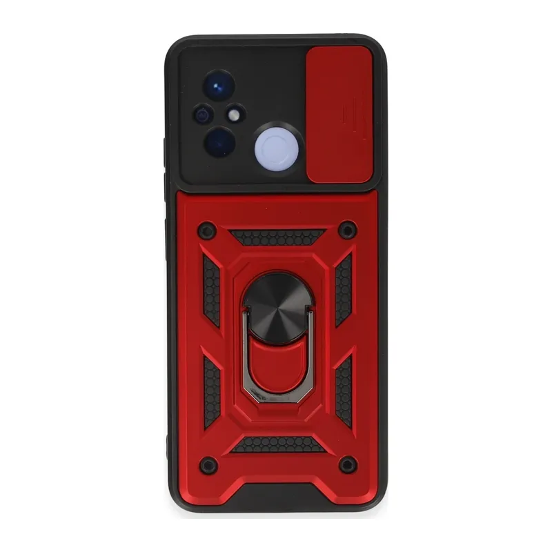 Xiaomi Redmi 12C Kılıf Pars Lens Yüzüklü Silikon - Kırmızı