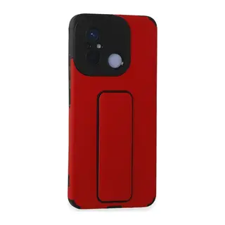 Xiaomi Redmi 12C Kılıf Mega Standlı Silikon - Kırmızı