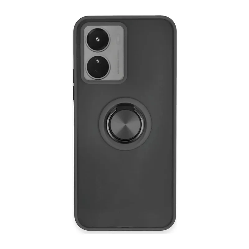 Vivo Y16 Uyumlu Kılıf Montreal Yüzüklü Silikon Kapak - Siyah