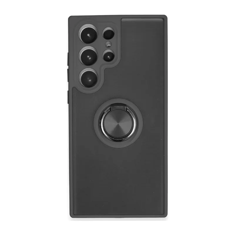 Samsung Galaxy S23 Ultra Uyumlu Kılıf Montreal Yüzüklü Silikon Kapak - Siyah