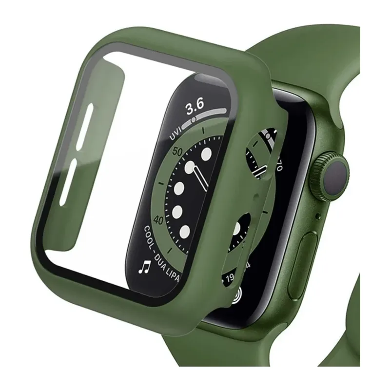 Apple Watch 38mm Uyumlu Camlı Kasa Ekran Koruyucu - Koyu Yeşil