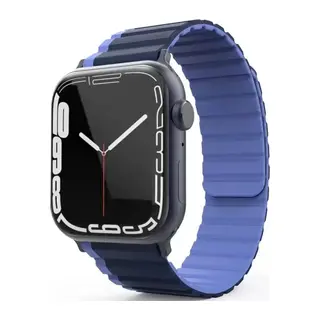 Movenchy Apple Watch 42mm Uyumlu MO-WB1 Çift Renk Mıknatıslı Silikon Kordon - Lacivert-Mavi