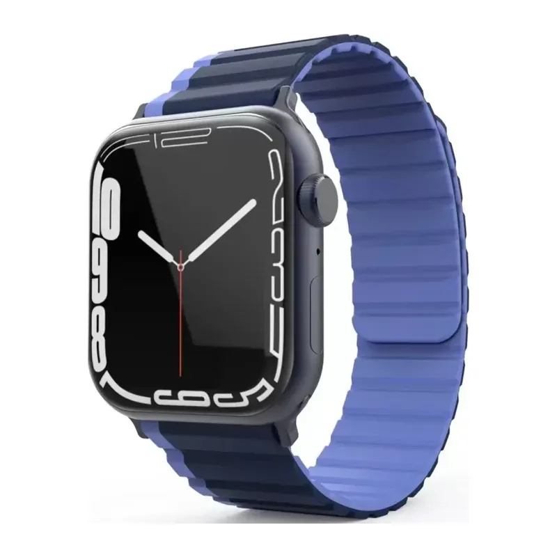 Movenchy Apple Watch 42mm Uyumlu MO-WB1 Çift Renk Mıknatıslı Silikon Kordon - Lacivert-Mavi