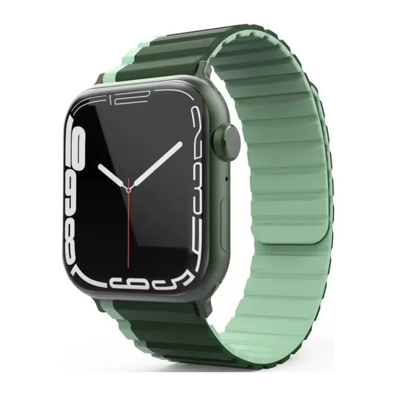 Movenchy Apple Watch 42mm Uyumlu MO-WB1 Çift Renk Mıknatıslı Silikon Kordon - Koyu Yeşil-Açık Yeşil