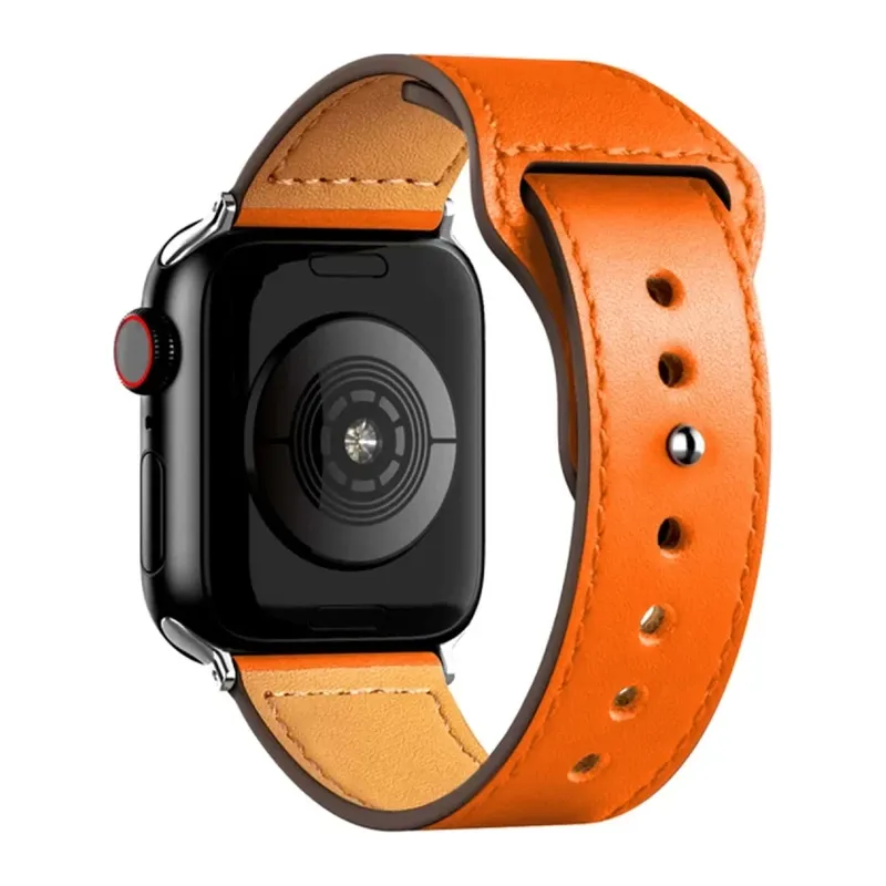 Apple Watch 42mm Uyumlu KR415 Luaz Deri Kordon - Turuncu