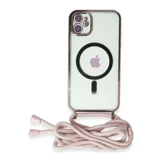 Apple iPhone 11 Uyumlu Kılıf Divo Lazer Askılı Magsafe Kapak - Pembe