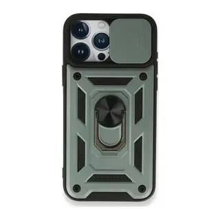 Apple iPhone 15 Pro Max Uyumlu Kılıf Pars Lens Yüzüklü Silikon - Yeşil