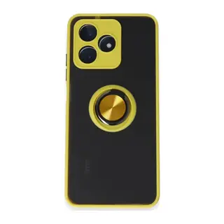 Realme C53 Uyumlu Kılıf Montreal Yüzüklü Silikon Kapak - Sarı