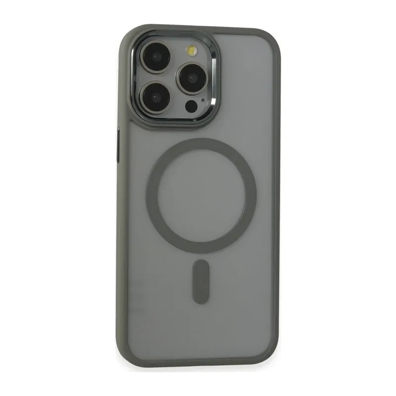 Apple iPhone 15 Pro Max Uyumlu Kılıf Room Magneticsafe Silikon - Gri