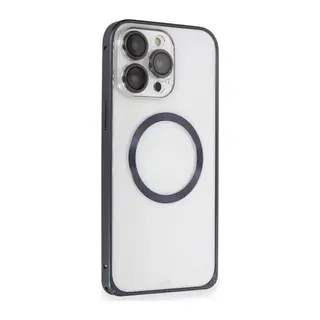 Joko Apple iPhone 15 Pro Max Uyumlu Kılıf Metal Bumper Magneticsafe Kapak - Lacivert