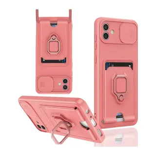 Samsung Galaxy A05 Uyumlu Kılıf Zuma Kartvizitli Yüzüklü Silikon - Pembe