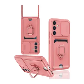 Samsung Galaxy A05S Uyumlu Kılıf Zuma Kartvizitli Yüzüklü Silikon - Pembe