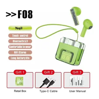 Karler Bass F08 Dijital Şarj Göstergeli TWS Bluetooth Kulaklık - Yeşil