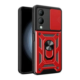 Vivo Y17S Uyumlu Kılıf Pars Lens Yüzüklü Silikon - Kırmızı
