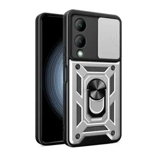 Vivo Y17S Uyumlu Kılıf Pars Lens Yüzüklü Silikon - Gümüş