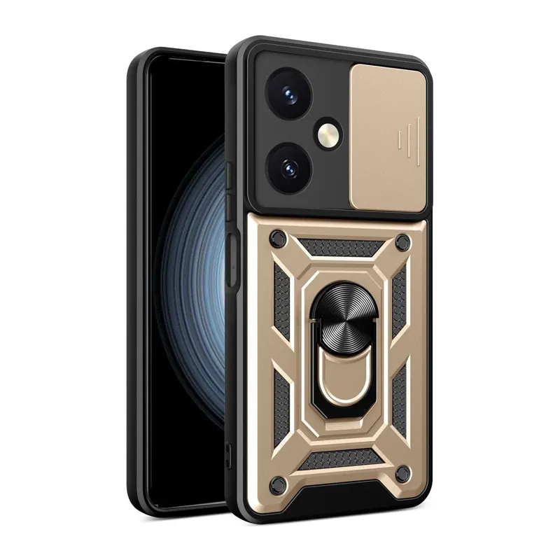 Vivo Y27 Uyumlu Kılıf Pars Lens Yüzüklü Silikon - Gold