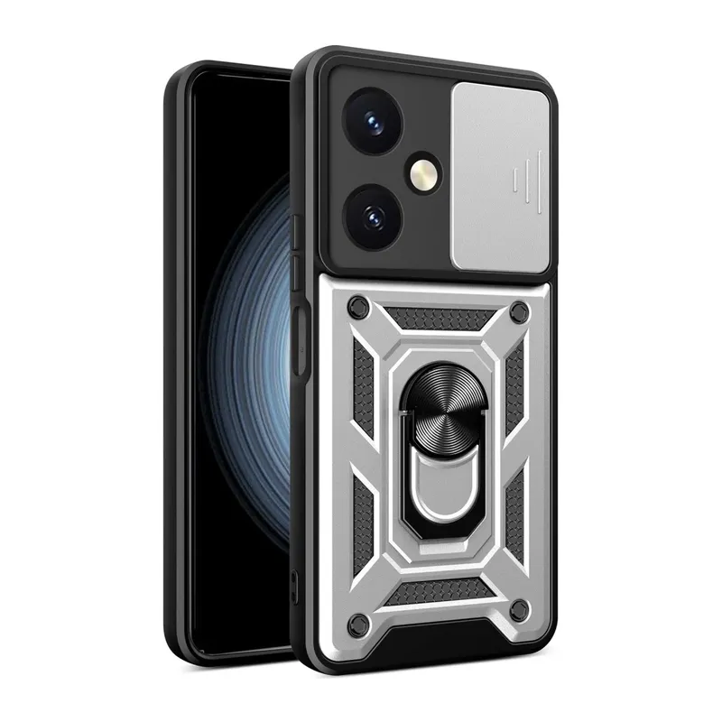 Vivo Y27 Uyumlu Kılıf Pars Lens Yüzüklü Silikon - Gümüş