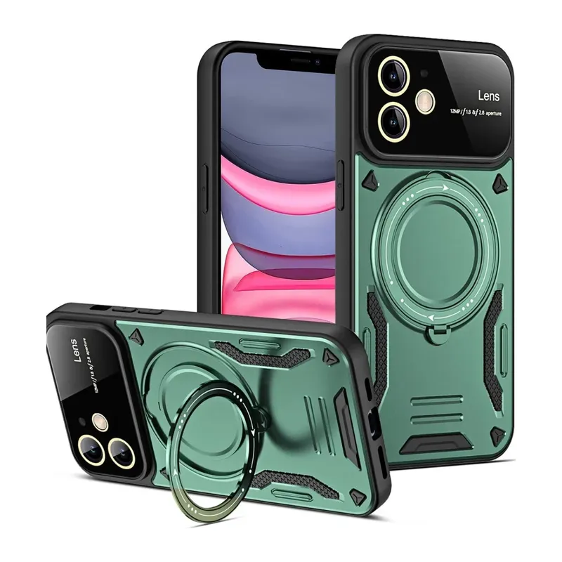 Apple iPhone 11 Uyumlu Kılıf Joy Lens Standlı Kapak - Koyu Yeşil