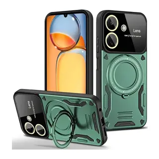 Xiaomi Redmi 13C Uyumlu Kılıf Joy Lens Standlı Kapak - Koyu Yeşil