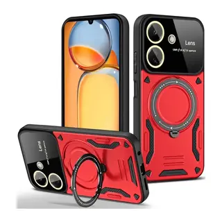 Xiaomi Redmi 13C Uyumlu Kılıf Joy Lens Standlı Kapak - Kırmızı