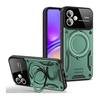 Samsung Galaxy A05 Uyumlu Kılıf Joy Lens Standlı Kapak - Koyu Yeşil