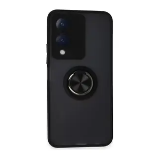 Vivo Y17S Uyumlu Kılıf Montreal Yüzüklü Silikon Kapak - Siyah