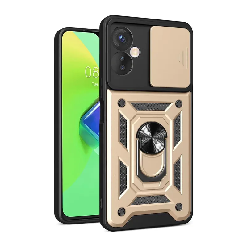 İnfinix Hot 30 4G Uyumlu Kılıf Pars Lens Yüzüklü Silikon - Gold