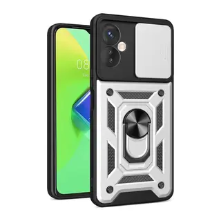 İnfinix Hot 30 4G Uyumlu Kılıf Pars Lens Yüzüklü Silikon - Gümüş