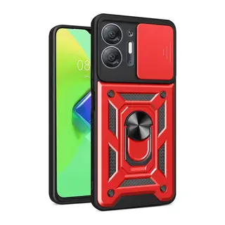İnfinix Hot 30 5G Uyumlu Kılıf Pars Lens Yüzüklü Silikon - Kırmızı