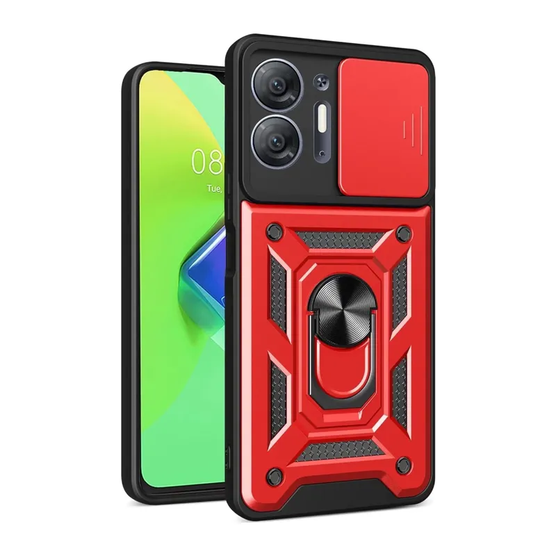 İnfinix Hot 30 5G Uyumlu Kılıf Pars Lens Yüzüklü Silikon - Kırmızı