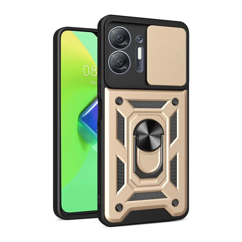 İnfinix Hot 30 5G Uyumlu Kılıf Pars Lens Yüzüklü Silikon - Gold