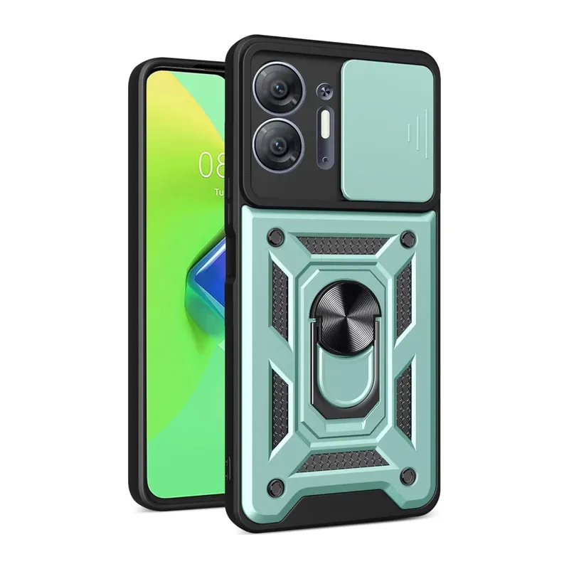 İnfinix Hot 30 5G Uyumlu Kılıf Pars Lens Yüzüklü Silikon - Yeşil