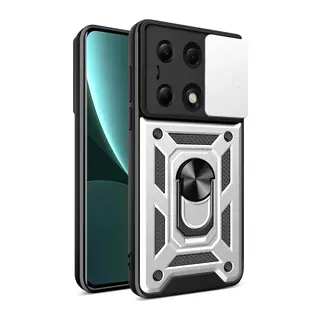 Xiaomi Poco M6 Pro 4G Uyumlu Kılıf Pars Lens Yüzüklü Silikon - Gümüş