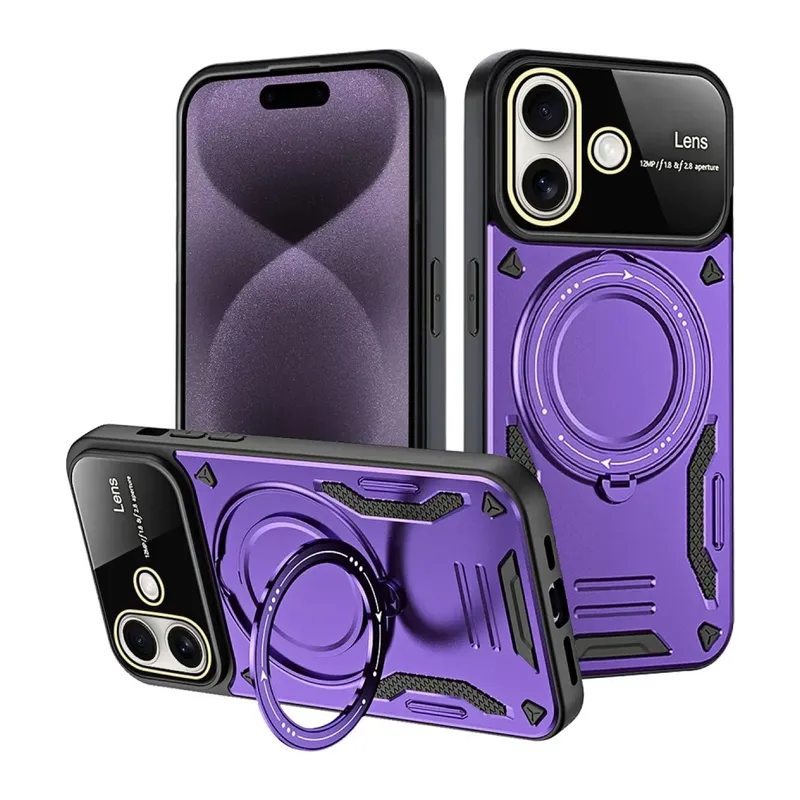Apple iPhone 16 Uyumlu Kılıf Joy Lens Standlı Kapak - Mor