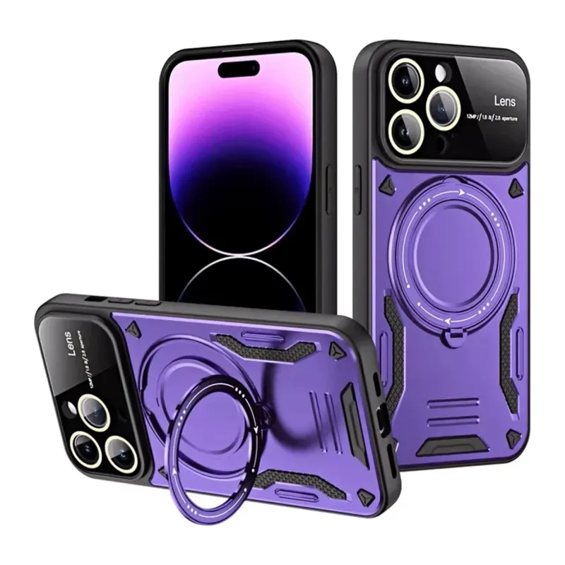 Apple iPhone 16 Pro Max Uyumlu Kılıf Joy Lens Standlı Kapak - Mor