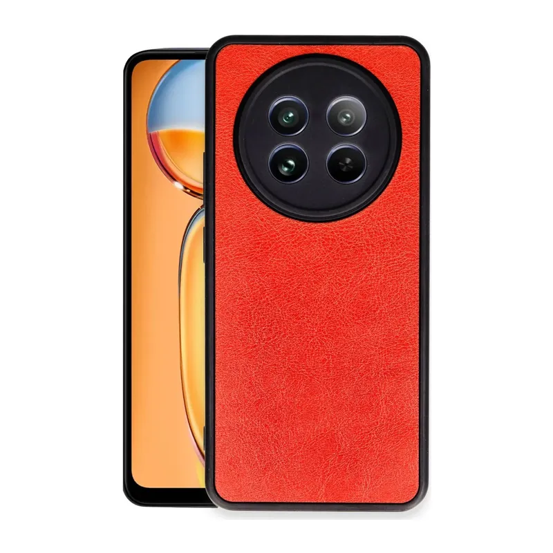 Realme 12 5G Uyumlu Kılıf Aras Deri Kapak - Kırmızı